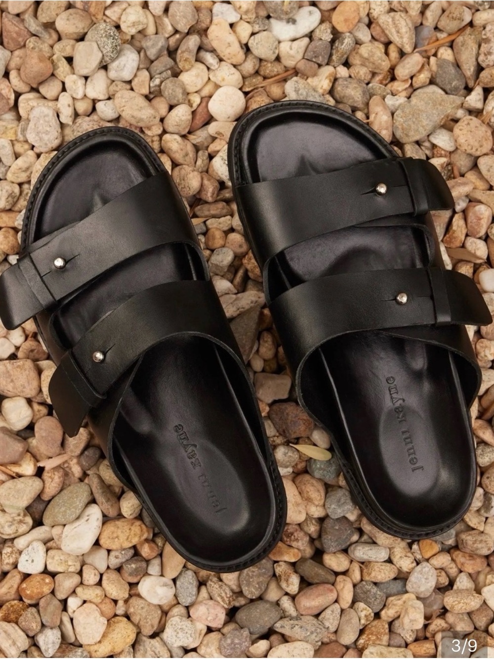 Jenni Kayne Hutton Black Leather Double-Strap Slide Sandals